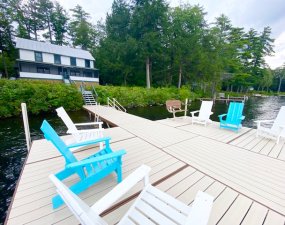 42 Cole Cottage and dock on Belgrade Lake, Maine.