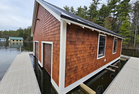 Boat house with two boat doors.