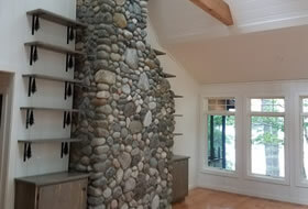 Fieldstone fireplace.